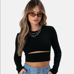 Black cutout long sleeve crop top